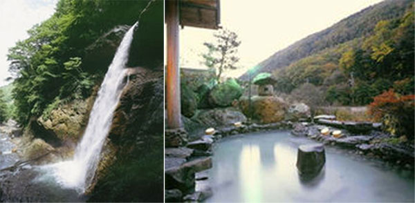 源泉かけ流しの紅葉露天風呂 長野県上高井郡高山村七味温泉 信州高山温泉郷 七味温泉ホテル 渓山亭