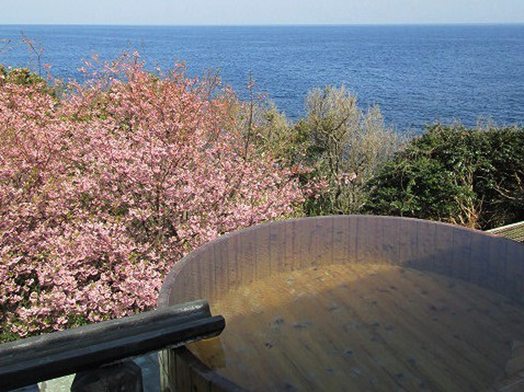 静岡県伊東市　ホテル海　桜が見える露天風呂　花見露天風呂