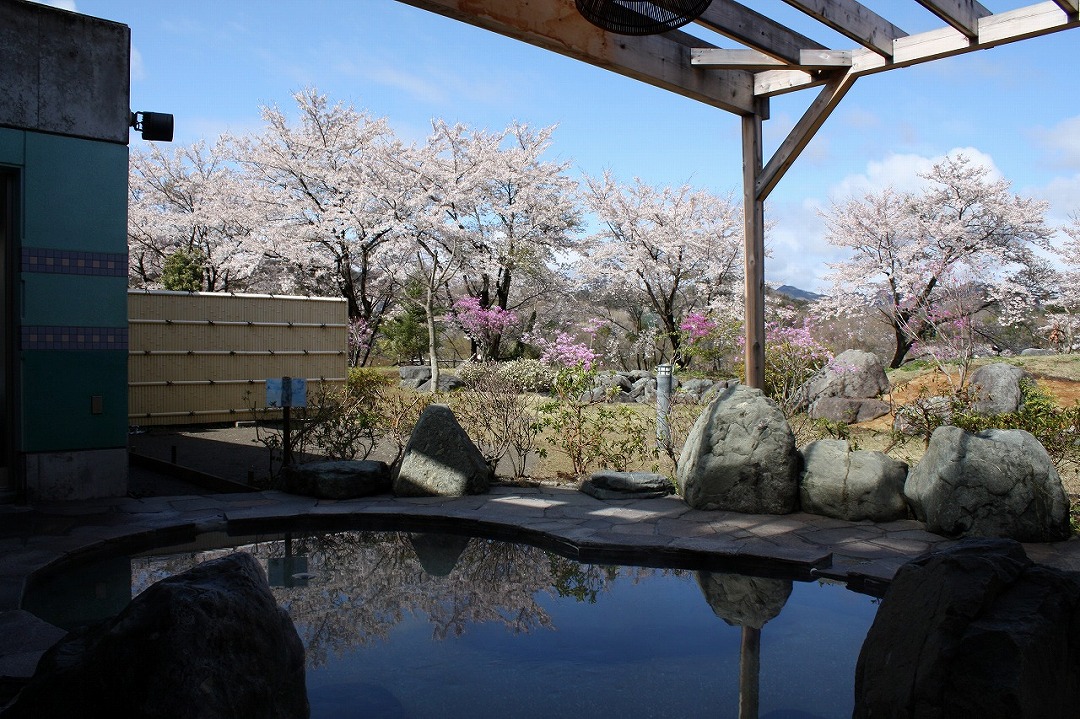 神奈川県相模原市　藤野やまなみ温泉　桜が見える露天風呂　花見露天